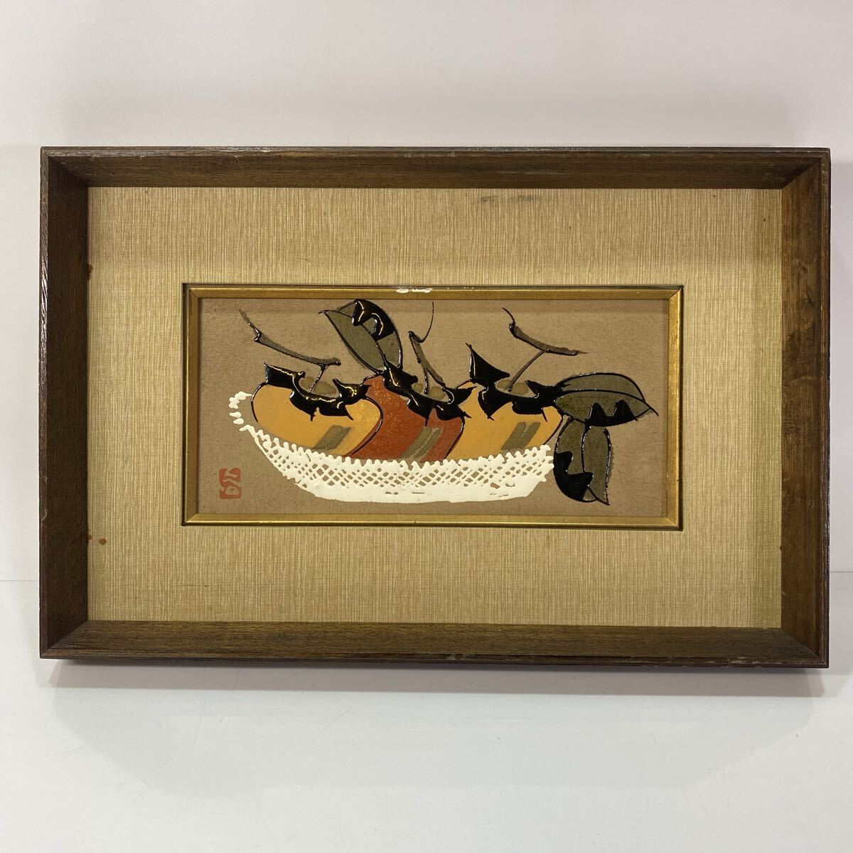 漆絵 額装 柿 壁掛け 飾 インテリア レトロ 和風 置物拍卖