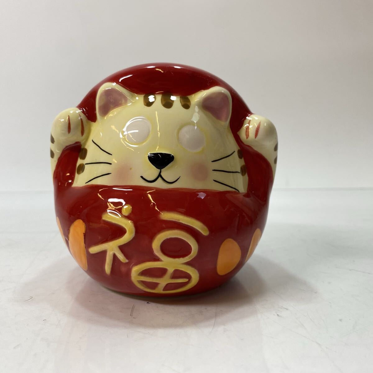 陶磁器 貯金箱 招き猫 達磨 ねこ だるま 福の字 縁起物 開運 陶器 置物 インテリア 飾拍卖