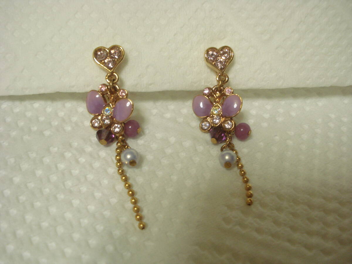 ☆ アナスイ 蝶 & ハート イヤリング☆ 紫 パープル バタフライ ビーズ拍卖