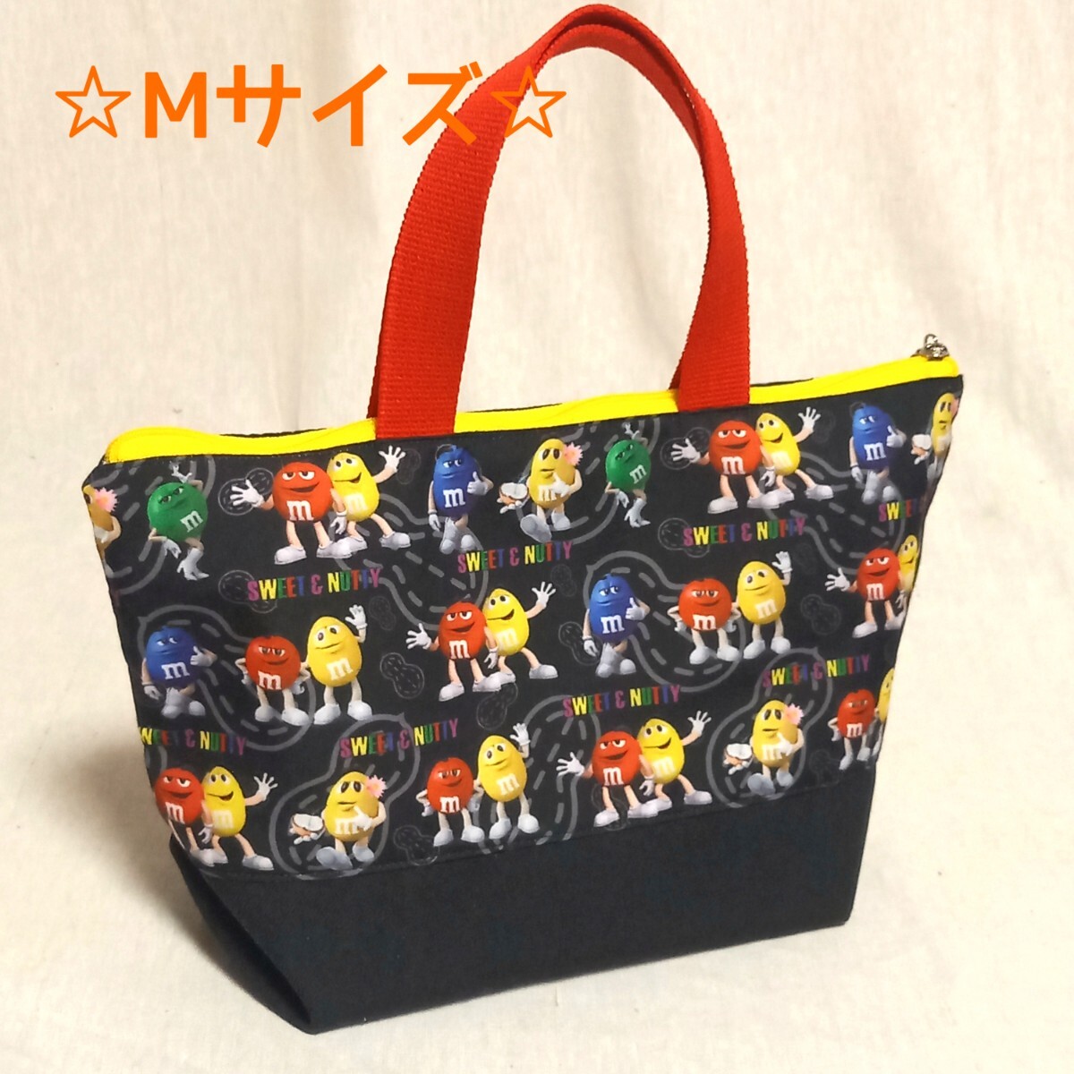 手作り☆保冷保温トートバッグ☆Mサイズ☆m&m's☆ブラック拍卖