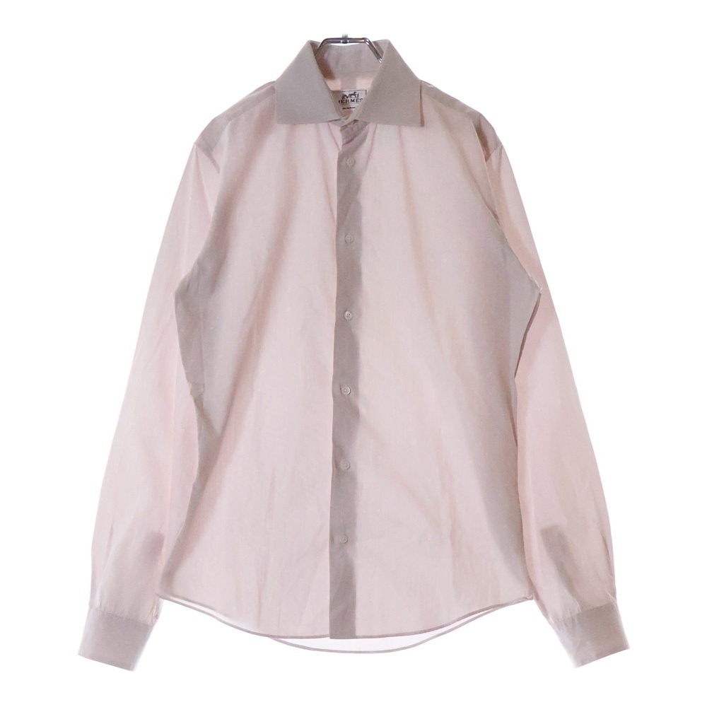 HERMES エルメス フランス製 H柄 ワイドカラー コットン 長袖シャツ ピンク拍卖