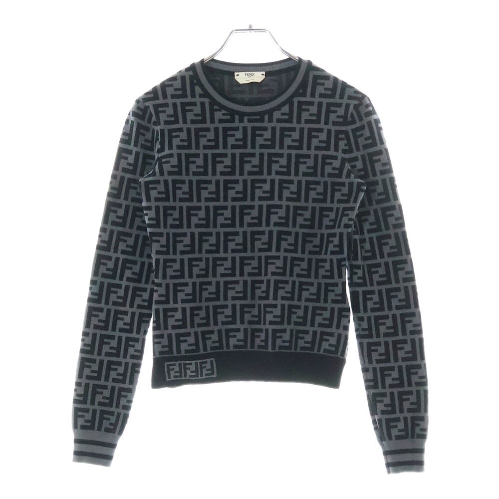 FENDI フェンディ FFロゴ ズッカ柄 クルーネックニットセーター FZY703 A5QG ブラック拍卖