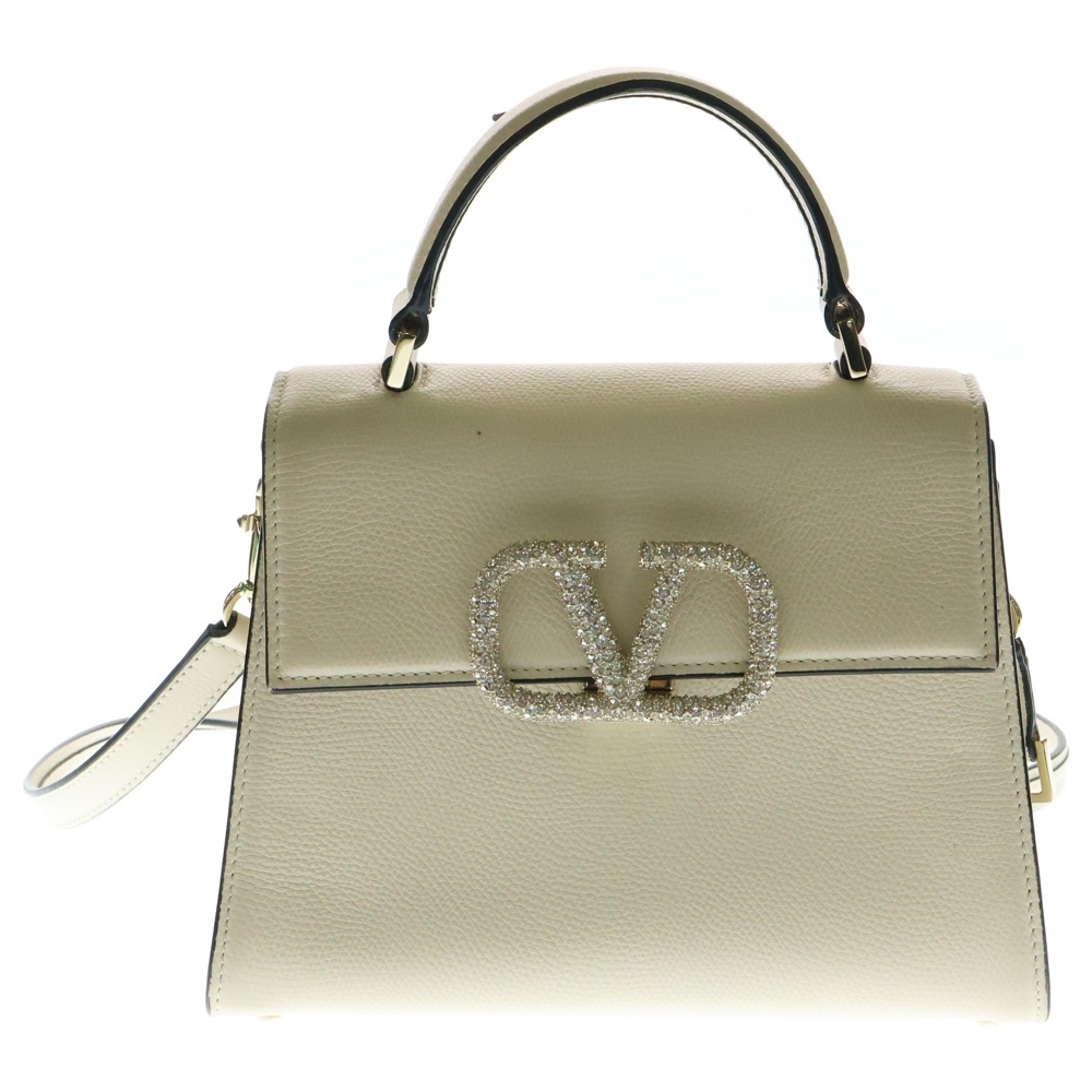 valentino garavan ヴァレンティノガラヴァーニ Vスリング 2WAYハンドバッグ ショルダーバッグ レザー アイボリー ゴールド金具 B0F53 KGW拍卖