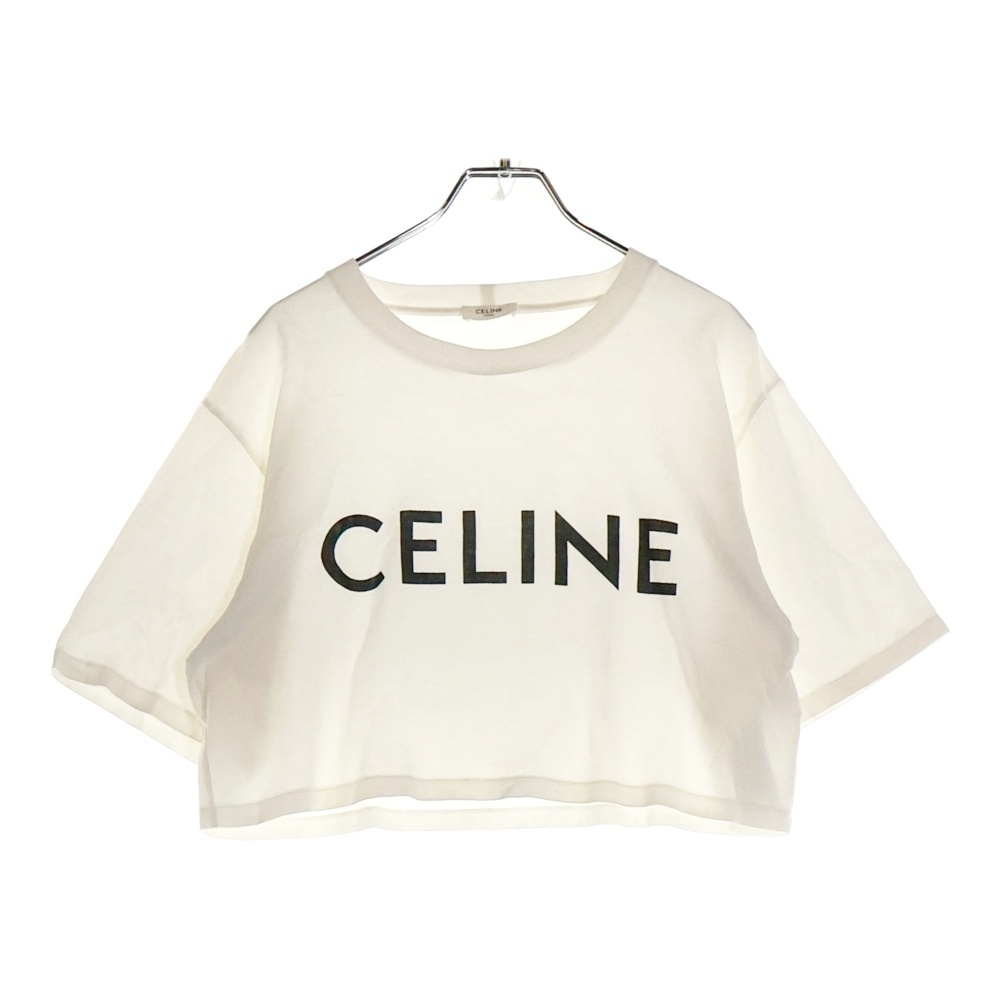 CELINE セリーヌ フロントロゴプリント クロップド クルーネック半袖Tシャツカットソー レディース ホワイト 2X761671Q拍卖