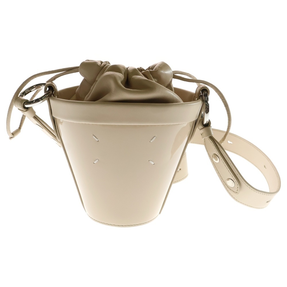 メゾンマルジェラ Bucket Mini Bag 4ステッチ パテント コンビレザー バケット ミニ ショルダーバッグ ベージュ SB3WG0042 P5135拍卖
