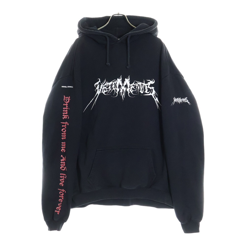 VETEMENTS ヴェトモン 16AW Total Fucking Darkness Hoodie トータルファッキンダークネスプルオーバーパーカー ブラック MH17TP17拍卖