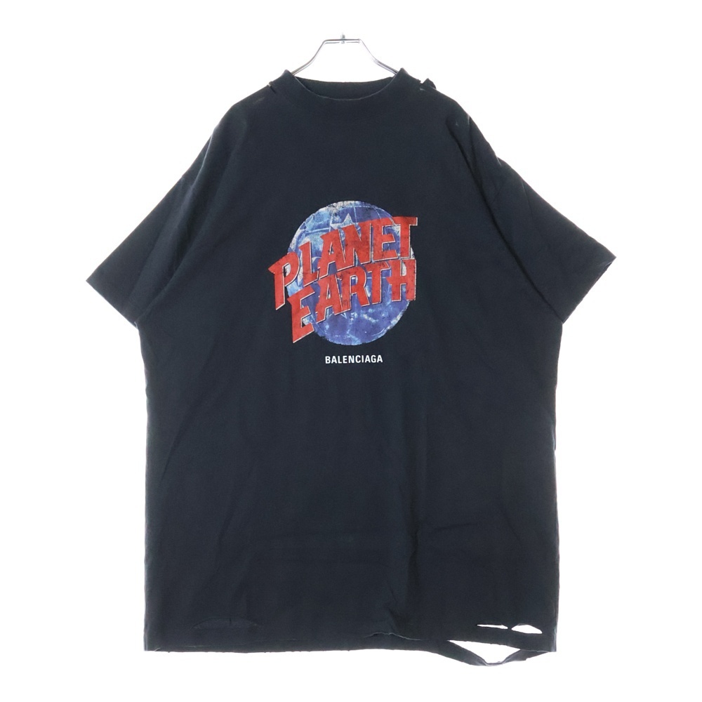 バレンシアガ PRANET EARTH OVERSIZED T-SHIRT ダメージ加工 プラネットアース オーバーサイズ半袖Tシャツ ブラック 787349 TRVC9拍卖