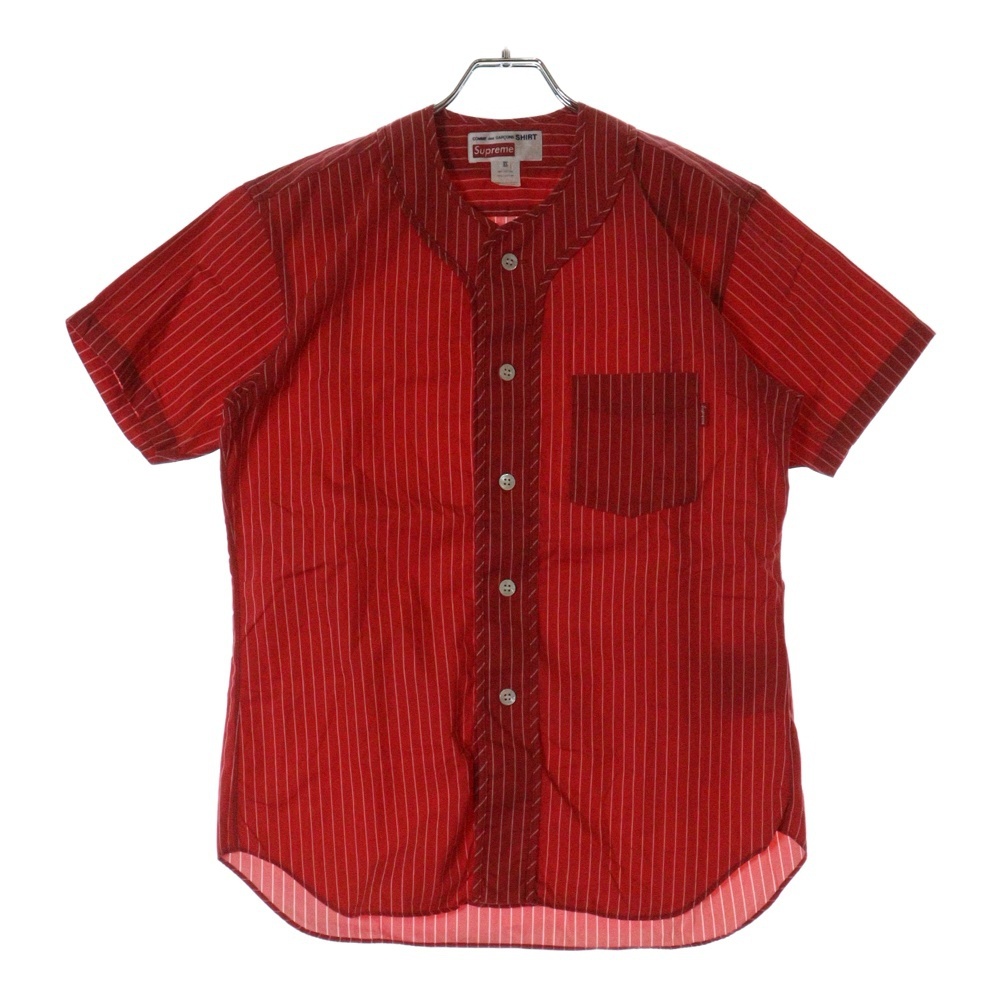 SUPREME シュプリーム 14SS ×COMME des GARCONS Baseball Shirt コムデギャルソン ベースボール半袖シャツ ストライプ レッド拍卖