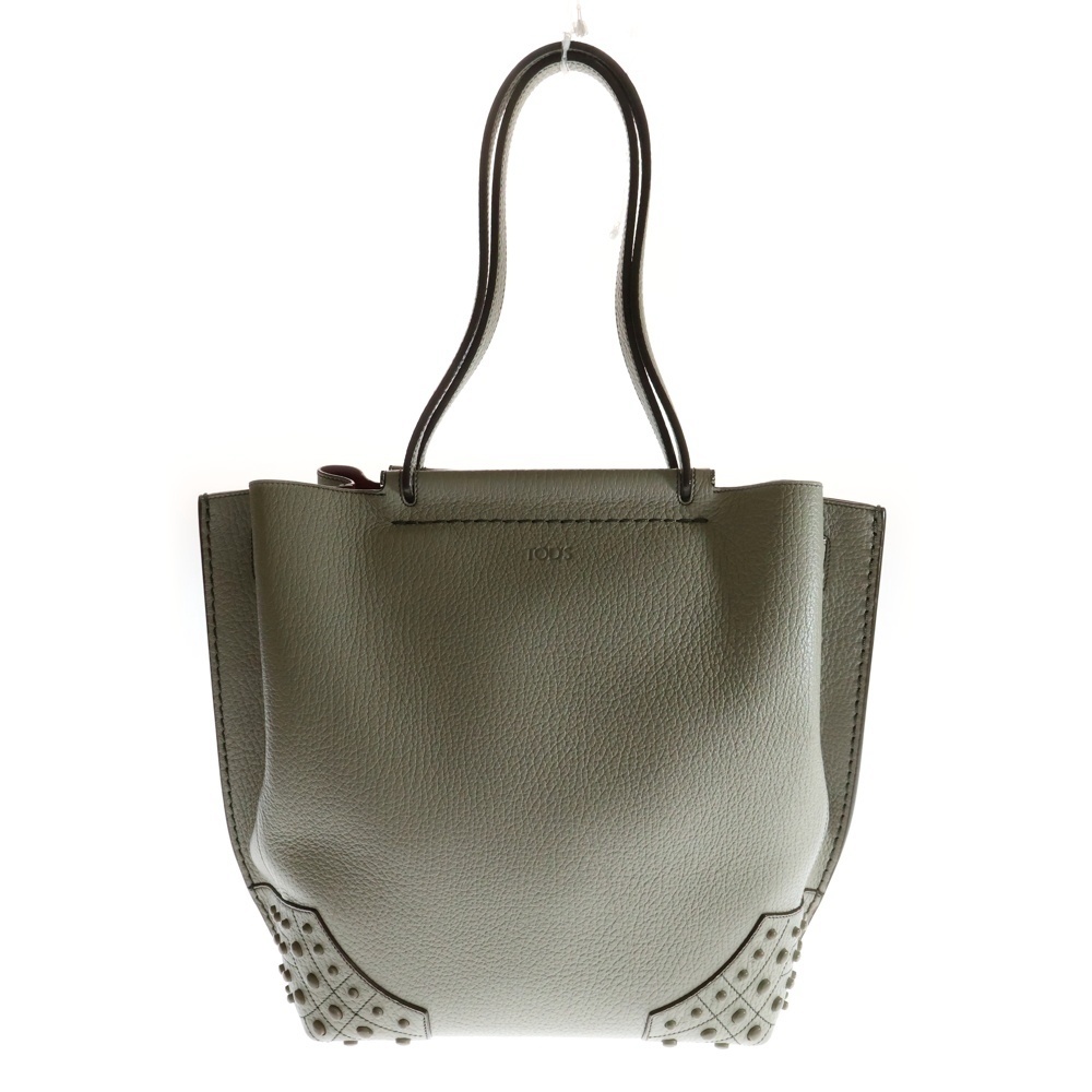 TOD'S トッズ ウェーブトートバッグ ハンドバッグ グレージュ×レッド レザー拍卖