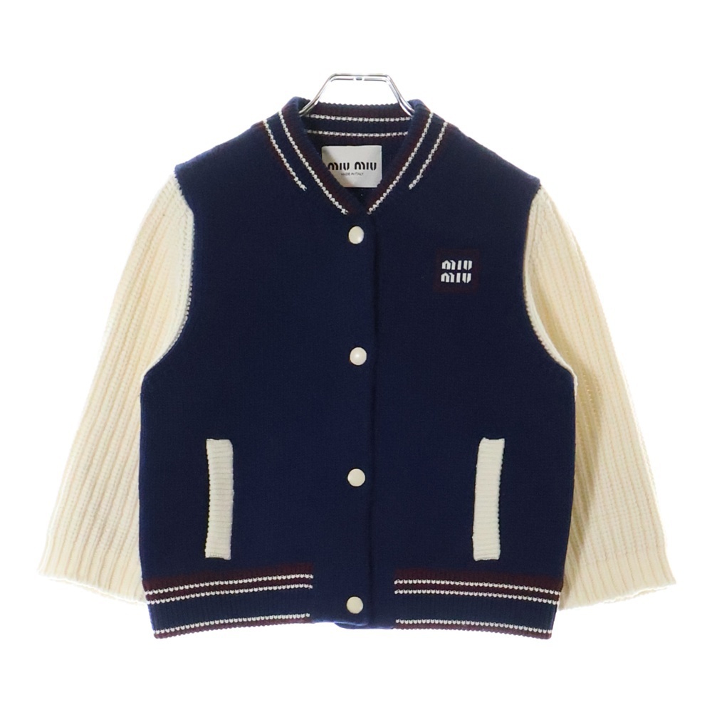 miumiu ミュウミュウ ウールカシミヤナイロン混紡 クロップドカーディガン ニットジャケット ブルー/アイボリー MIUMIU MMJ126 S000 15Z3拍卖