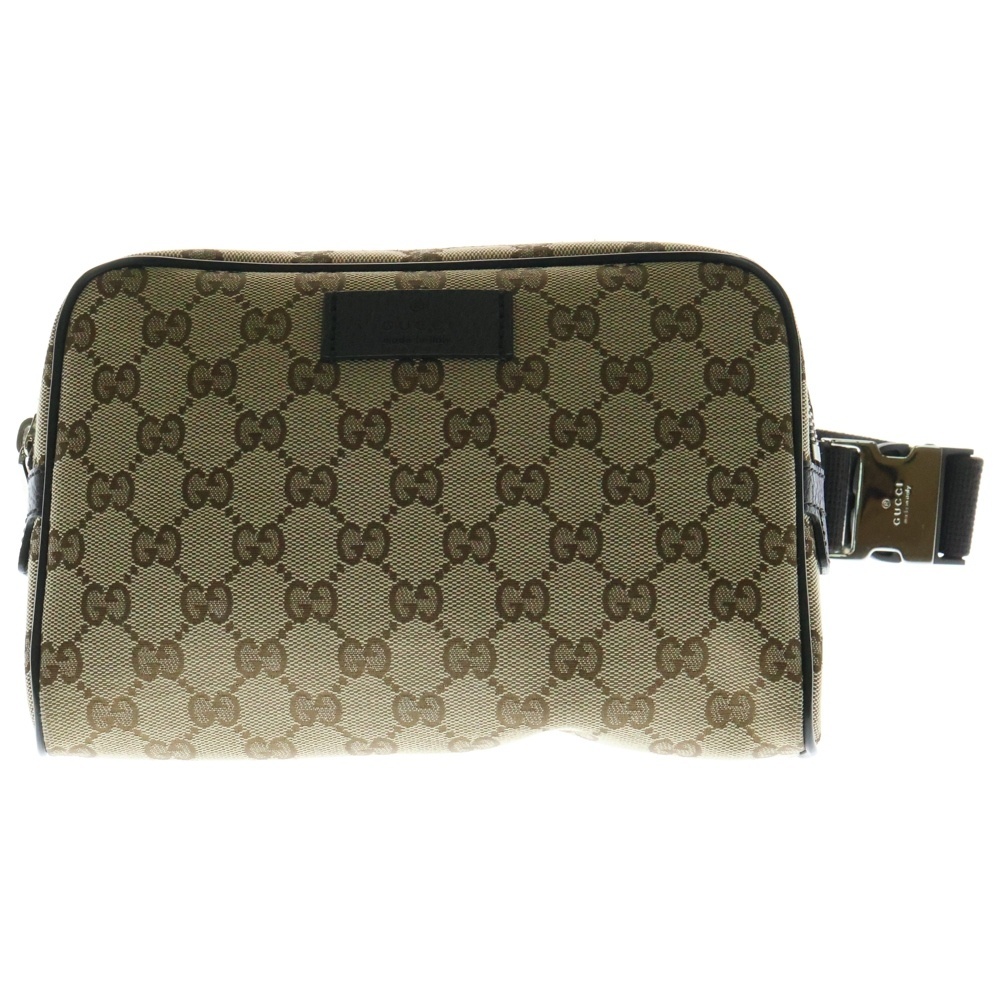 GUCCI グッチ GGキャンバス ボディバッグ ウエストバッグ ショルダーバッグ ベージュ×ブラウン シルバー金具 レザー×キャンバス 449174拍卖