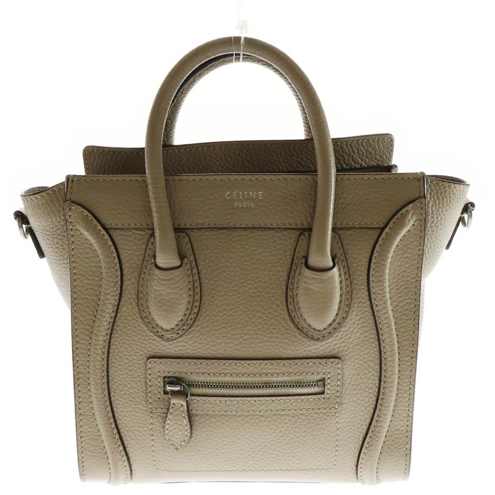 CELINE セリーヌ ラゲージナノ 2WAYバッグ ハンドバッグ ショルダーバッグ ミニトートバッグ シルバー金具 ベージュ レザー拍卖
