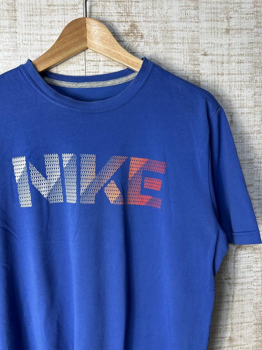 ☆US古着 NIKE ナイキ DRI-FIT Tシャツ ドライ 速乾 スポーツ プリント 半袖 ブルー青【S-Mくらい】コットンポリエステル ◆5089◆拍卖