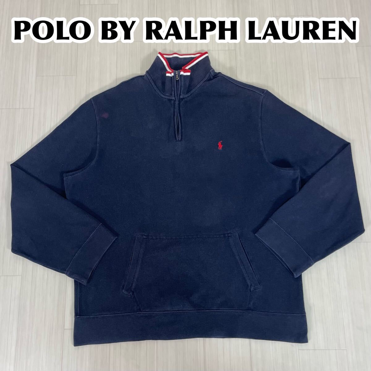 POLO BY RALPH LAUREN ポロバイラルフローレン ハーフジップ スウェット ジャージ 薄手 L ネイビー 濃紺 刺繍ロゴ レッドポニー 90s 古着拍卖