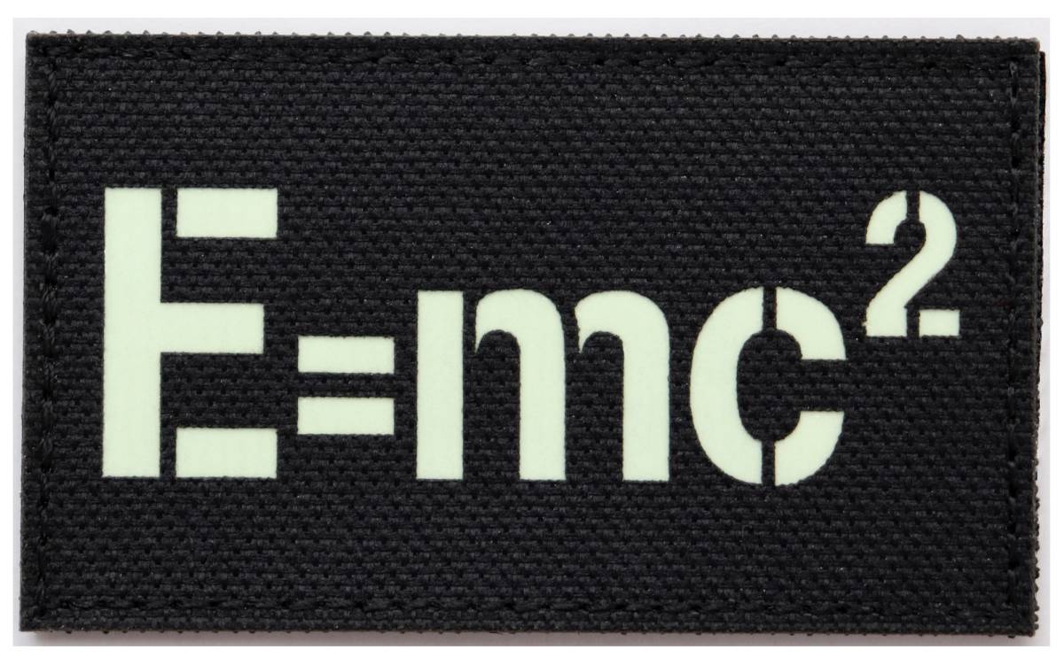 ワッペン E=mc2(アインシュタインの公式) 蓄光・発光素材 マジックテープ(ベルクロ)着脱式 ミリタリー サバゲー 刺繍パッチ拍卖