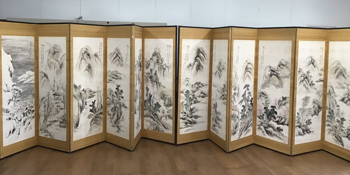 屏風 6曲1双 四季山水画 作者不明引き取り限定拍卖