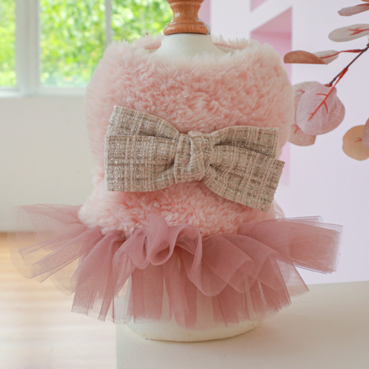 犬の服 チュチュワンピース ウエディングドレス 大きいリボン かわいい ピンク 犬用 猫用 防寒 コスチューム 祝い 記念撮影 ドッグウェア拍卖