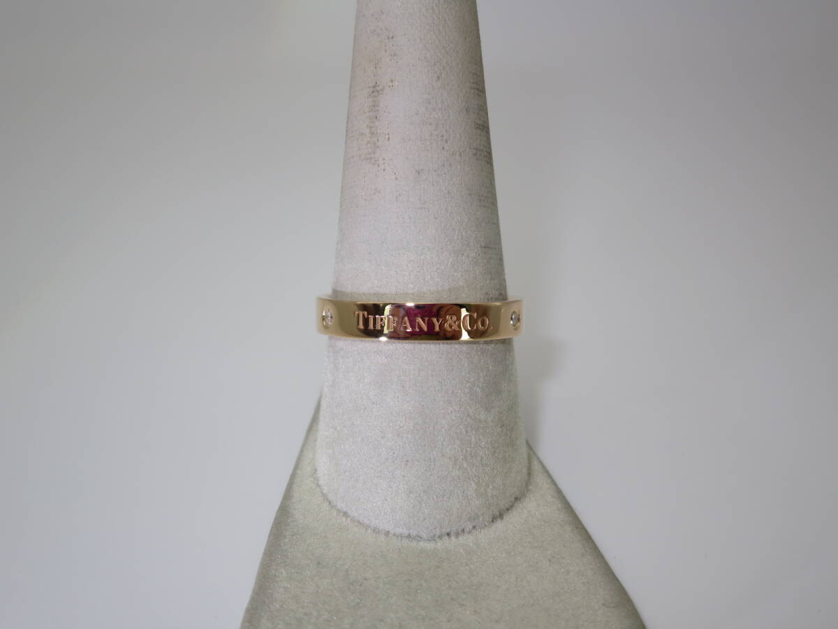☆ ティファニー フラットバンド 750(K18PG)Xダイヤ(3PD) 幅約4.0㎜位 約21.7~21.9号位 約5.7g位 仕上済 中古 リング ☆②T拍卖