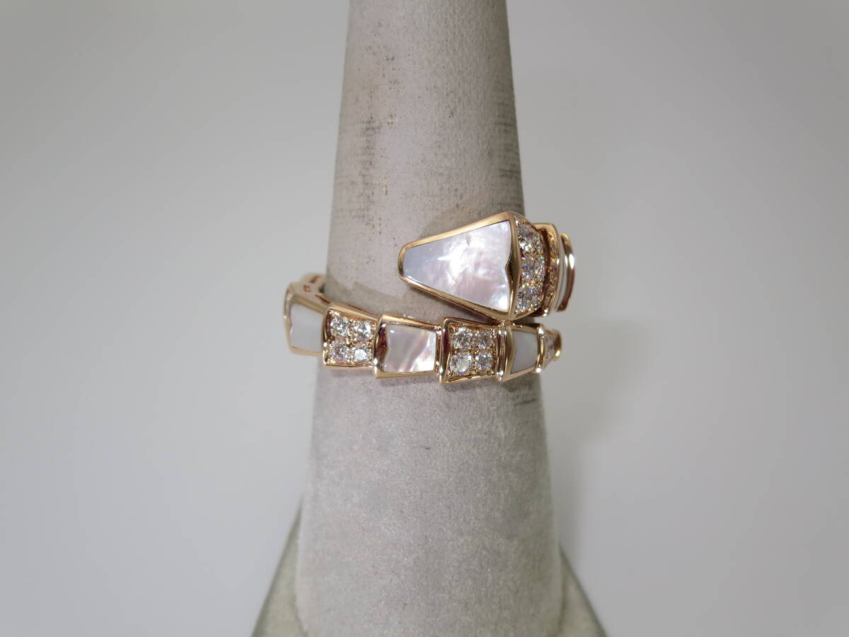 ☆ ブルガリ セルペンティ ヴァインバー XL 750(K18PG)XダイヤXシェル 約17~18号前後位 約10.8g位 仕上済 中古 リング☆251K拍卖