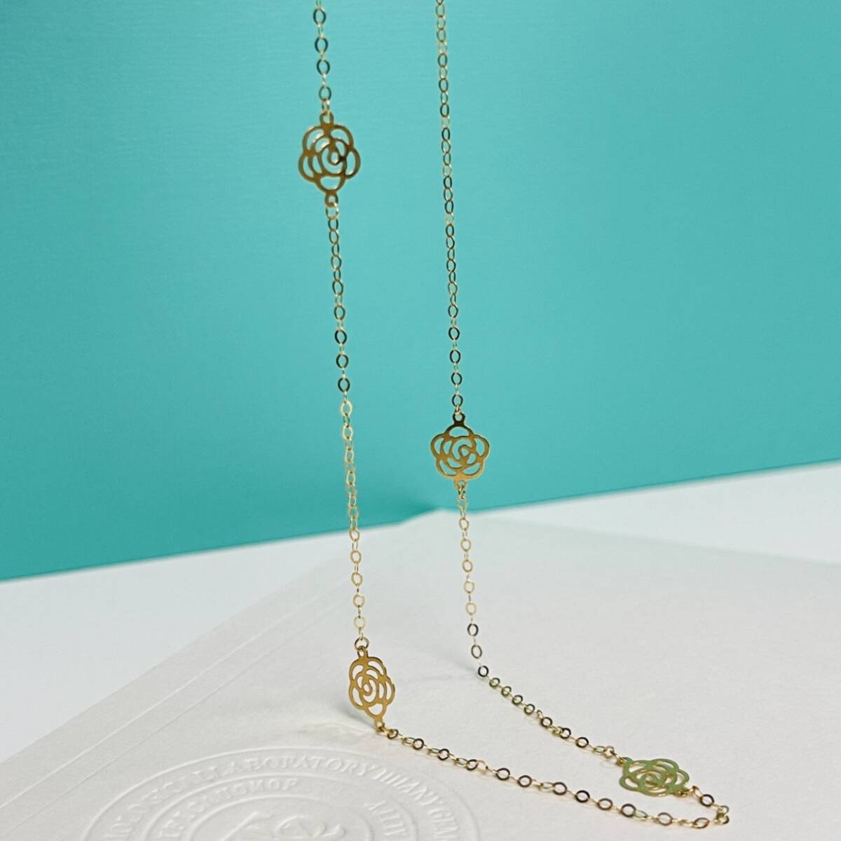 K18YG カメリア ネックレス 18K YG イエローゴールド ステーションネックレス 薔薇 花 45cm拍卖