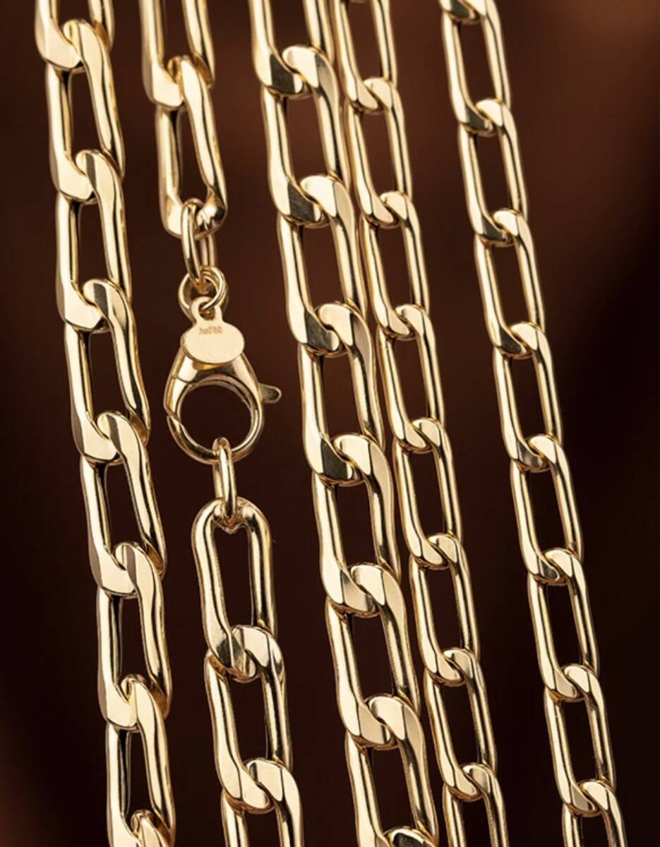 【4.4mm】K18YG イエローゴールド フィガロチェーン カット小豆チェーン ネックレス オーバルリンク 18K YG メンズ レディース 太め拍卖