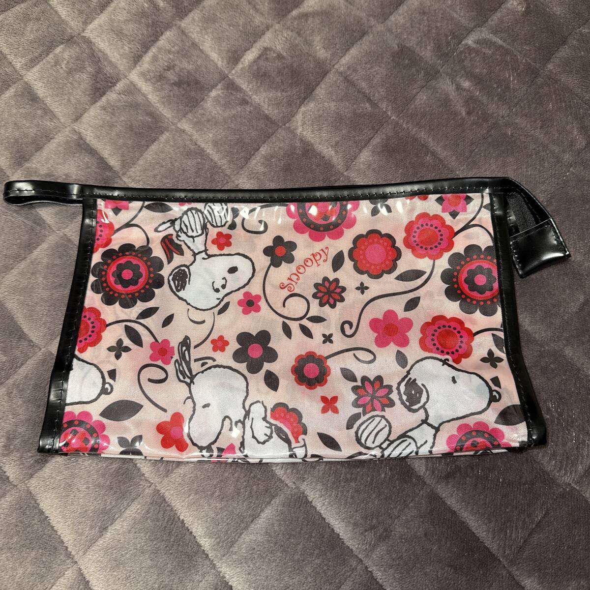 【未使用品】 スヌーピー ポーチ ピンク ビニール製 コスメポーチ 化粧ポーチ アクセサリーポーチ 小物入れ トラベル レジャー拍卖