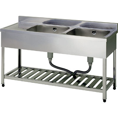 ★新品 業務用ステンレスシンク 厨房 二槽シンク 2槽シンク 水切シンク 流し台 KPM2-1500 店舗 幅1500●送料込拍卖