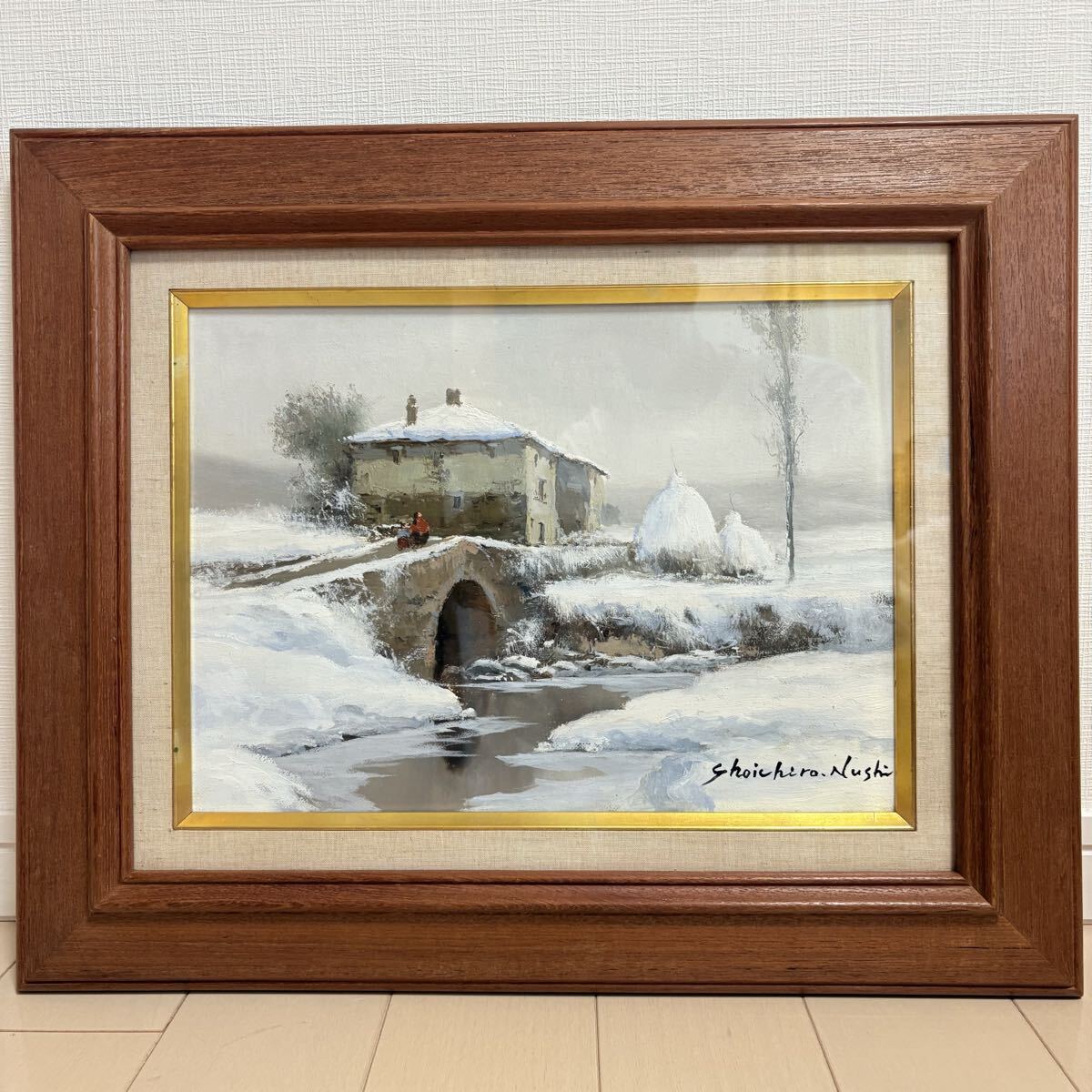 ☆ 塗師祥一郎 『雪後の河辺』油彩4号 額装 真作保証 日本芸術院 洋画画壇巨匠 風景画拍卖