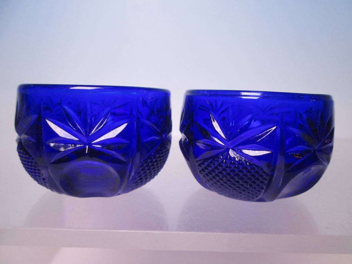 ☆お料理屋さんの器 石塚硝子 青硝子 豆小鉢 4,7cm 2客 珍味入/小向付/懐石/割烹/日本料理拍卖