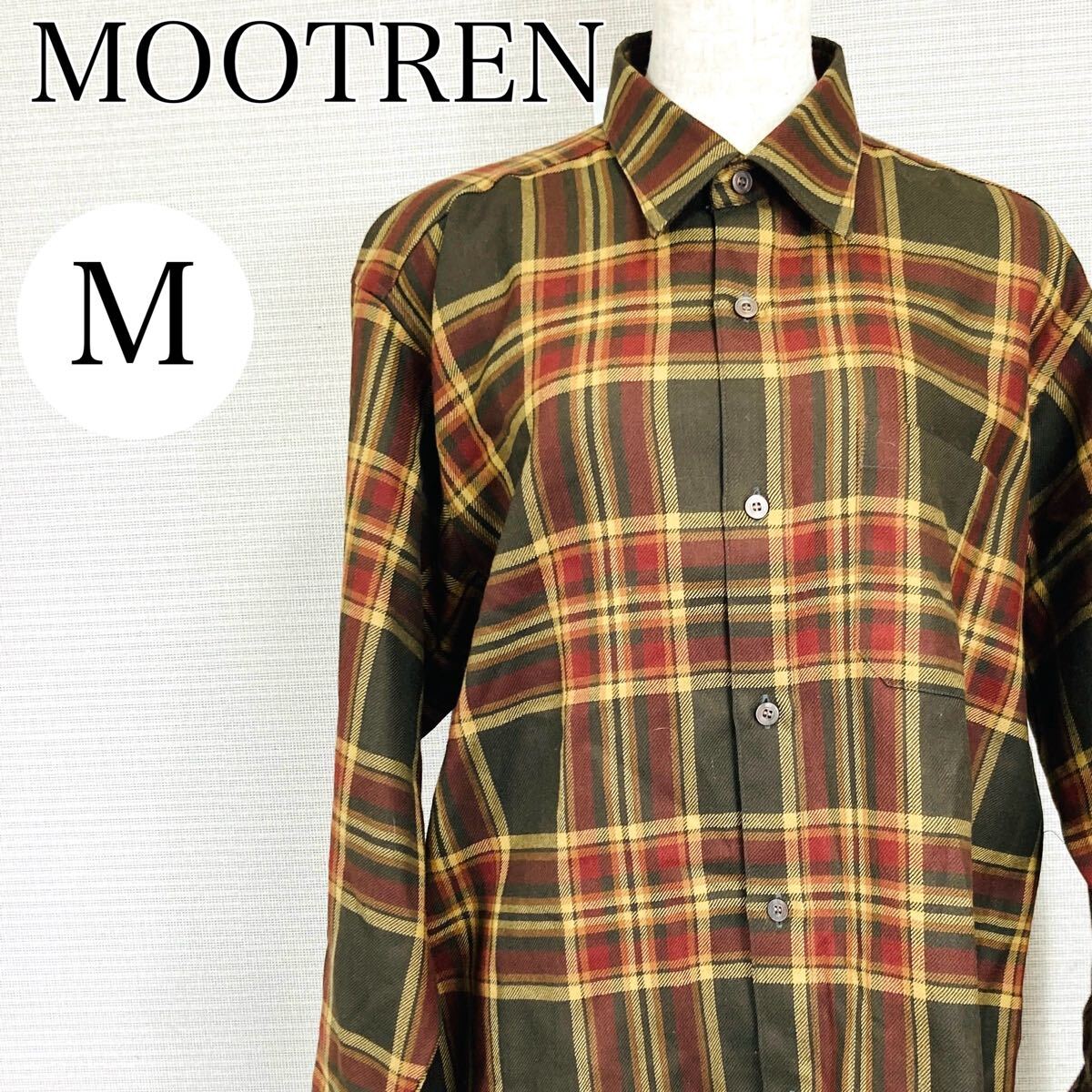 【AA4159】 MOOTREN Mサイズ トップス シャツ チェック柄 スタンダードカラー 長袖 毛100% メンズ カジュアル 前開き ロングスリーブ 秋冬拍卖