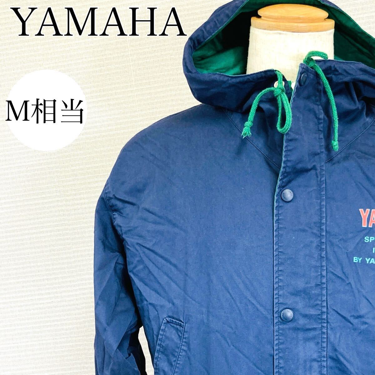 【A4188】 YAMAHA ヤマハ M相当 アウター ジャンパー ブルゾン ブルー(青) メンズ バック プリント フーディー ボタン スポーツウェア拍卖