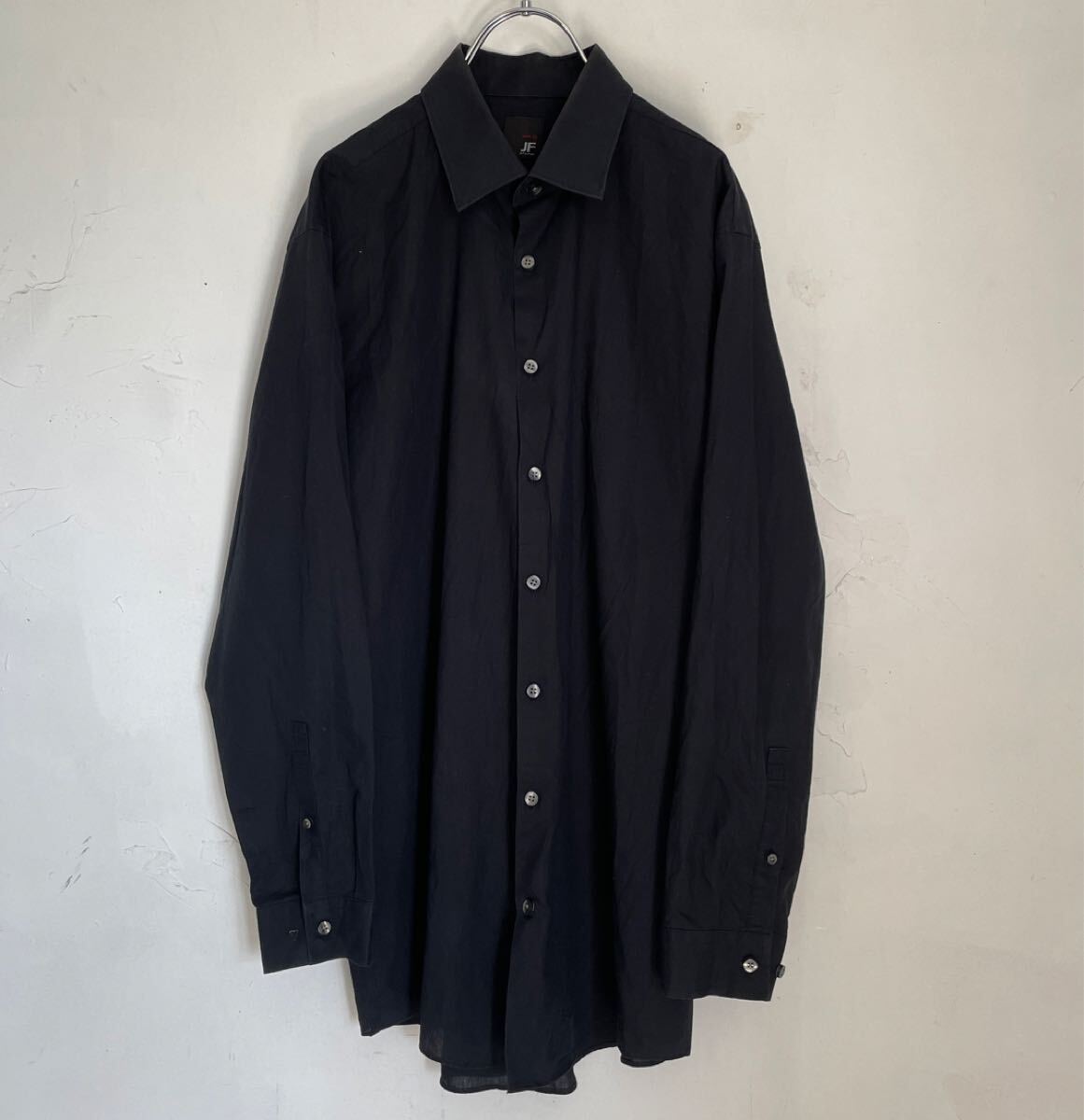 JF ブラック 長袖シャツ ドレスシャツ コットン55%ポリエステル45% Lサイズ メンズ レディース古着 5拍卖
