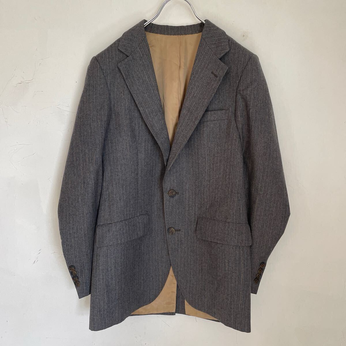 ヴィンテージ USA製 BILL BLASS ピンストライプ テーラードジャケット 5 上質ウール100% グレー系 ブレザー M~L メンズ古着拍卖