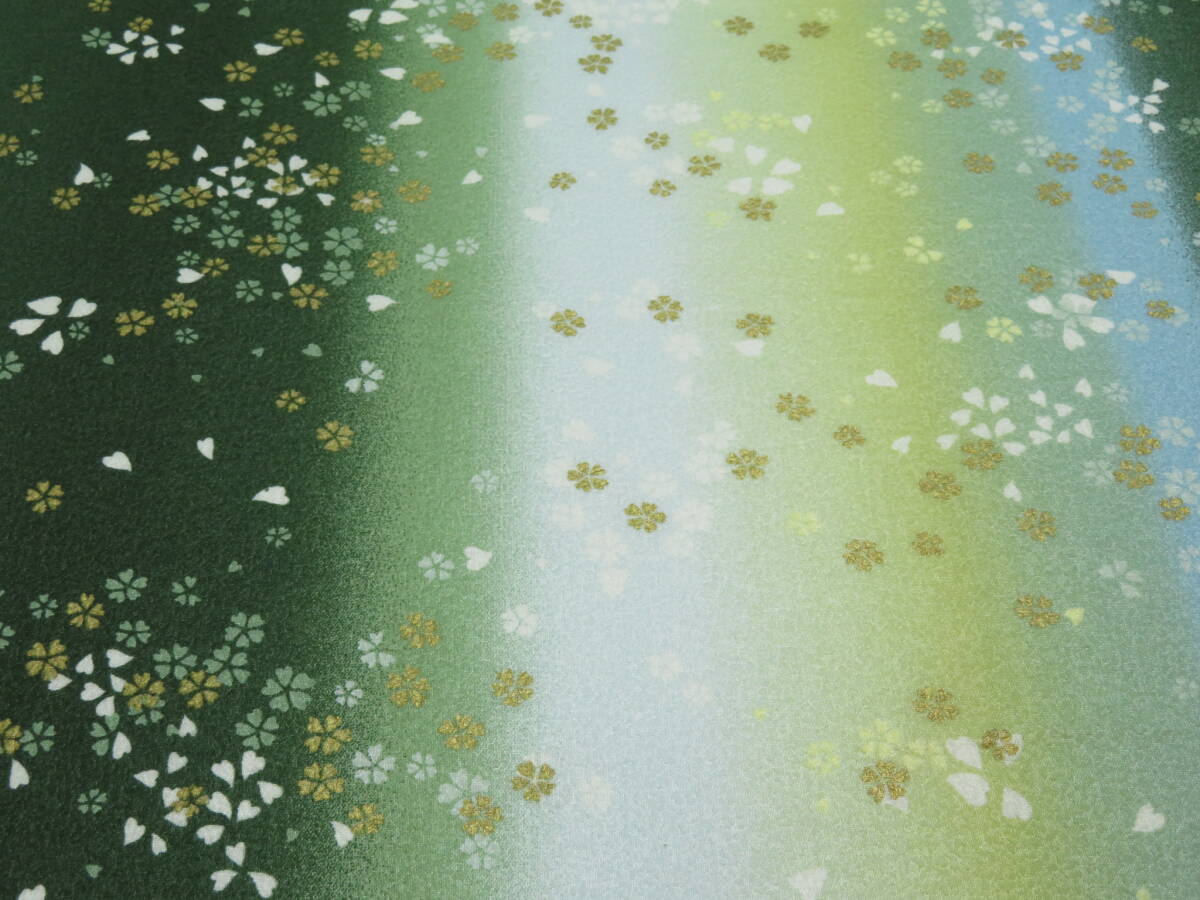 1m単位切り売り N-189 さくら 桜 サクラ 緑系 緑 約110㎝幅 綿ちりめん風 エンボス 桜吹雪 桜柄 花 花柄 金襴 和調 和柄 薄手 布 生地拍卖
