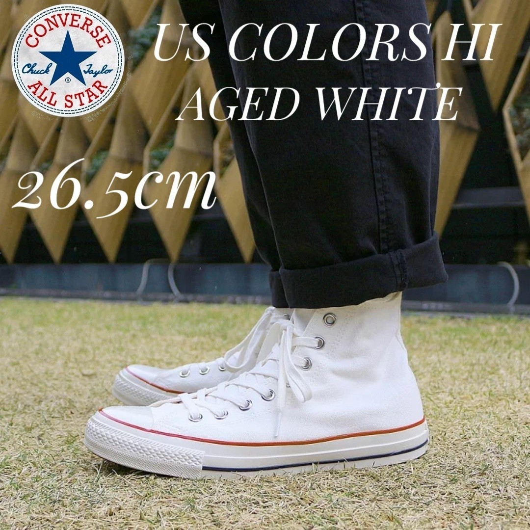 最値!新品!定7700円!名作USオリジネーター!完成型復刻王道デザイン!コンバース US カラーズ HI高級スニーカー!ホワイト!白 26.5 ラスト1点拍卖