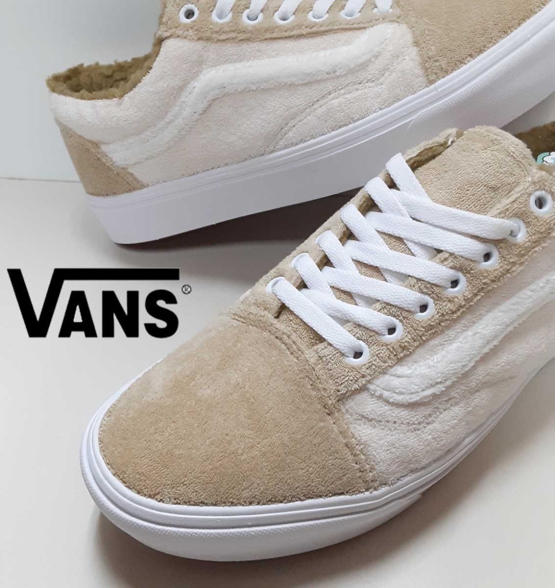 最値!新品!定8800円!US企画!名作復刻サンドカラー!バンズ(VANS)コンフィクッシュ オールドスクール高級ボア スニーカー!27cm ラスト1点 拍卖