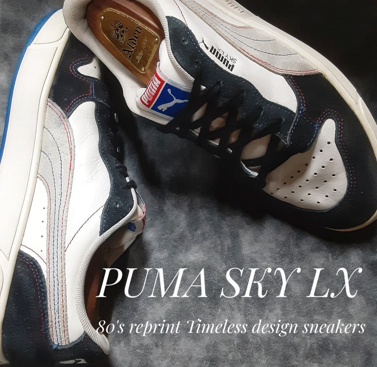 最値!定13200円!80's復刻!ヘリテージスタイル!生産終了!レインボーステッチ!プーマ スカイ LX高レザー スニーカー!ホワイト!白灰色黒 26.5拍卖