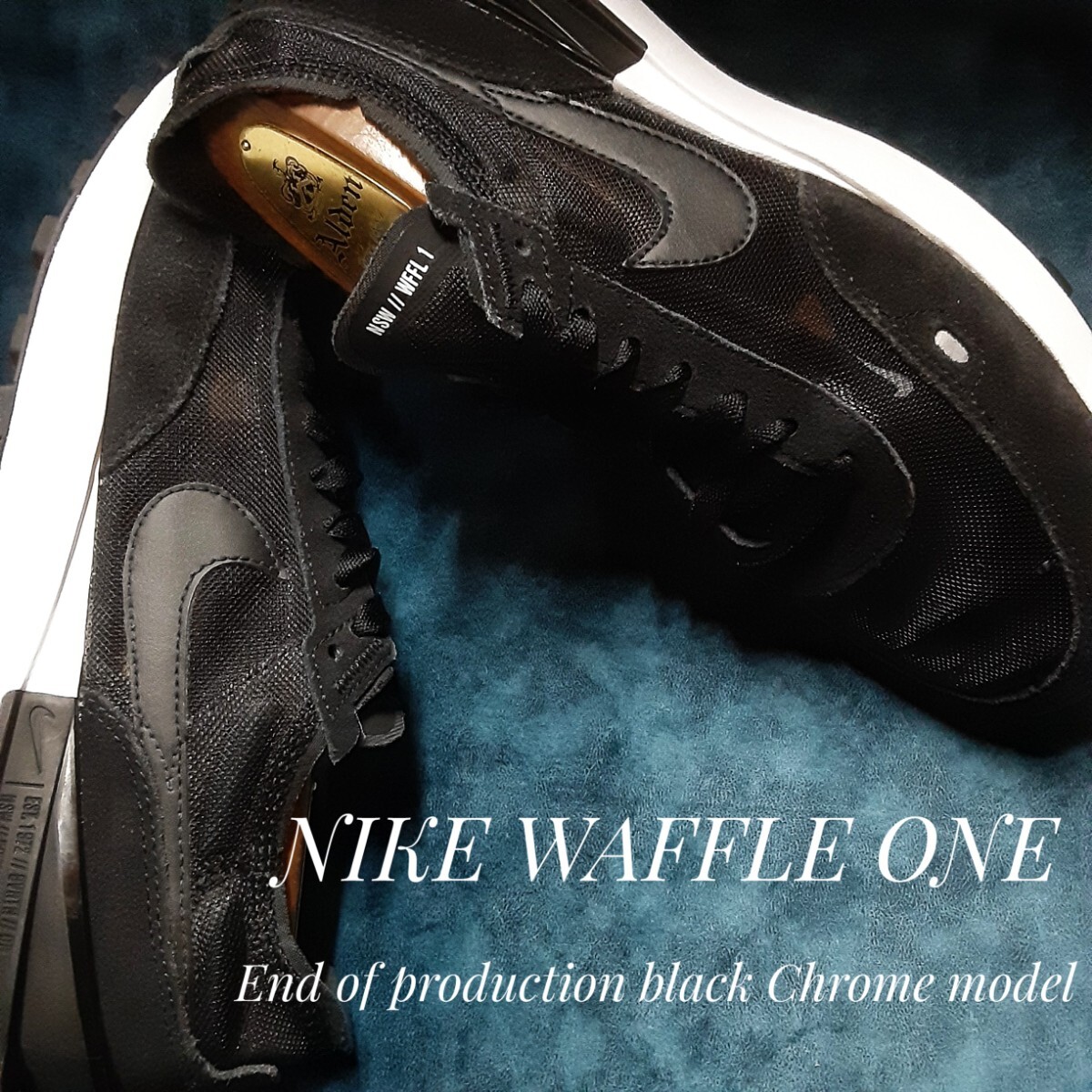 最値!良品!定12980円!名作ハイブリッドヴィンテージ!生産終了!ブラッククローム!ナイキ ワッフルワン高級スニーカー!黒白 26.5cm相当拍卖