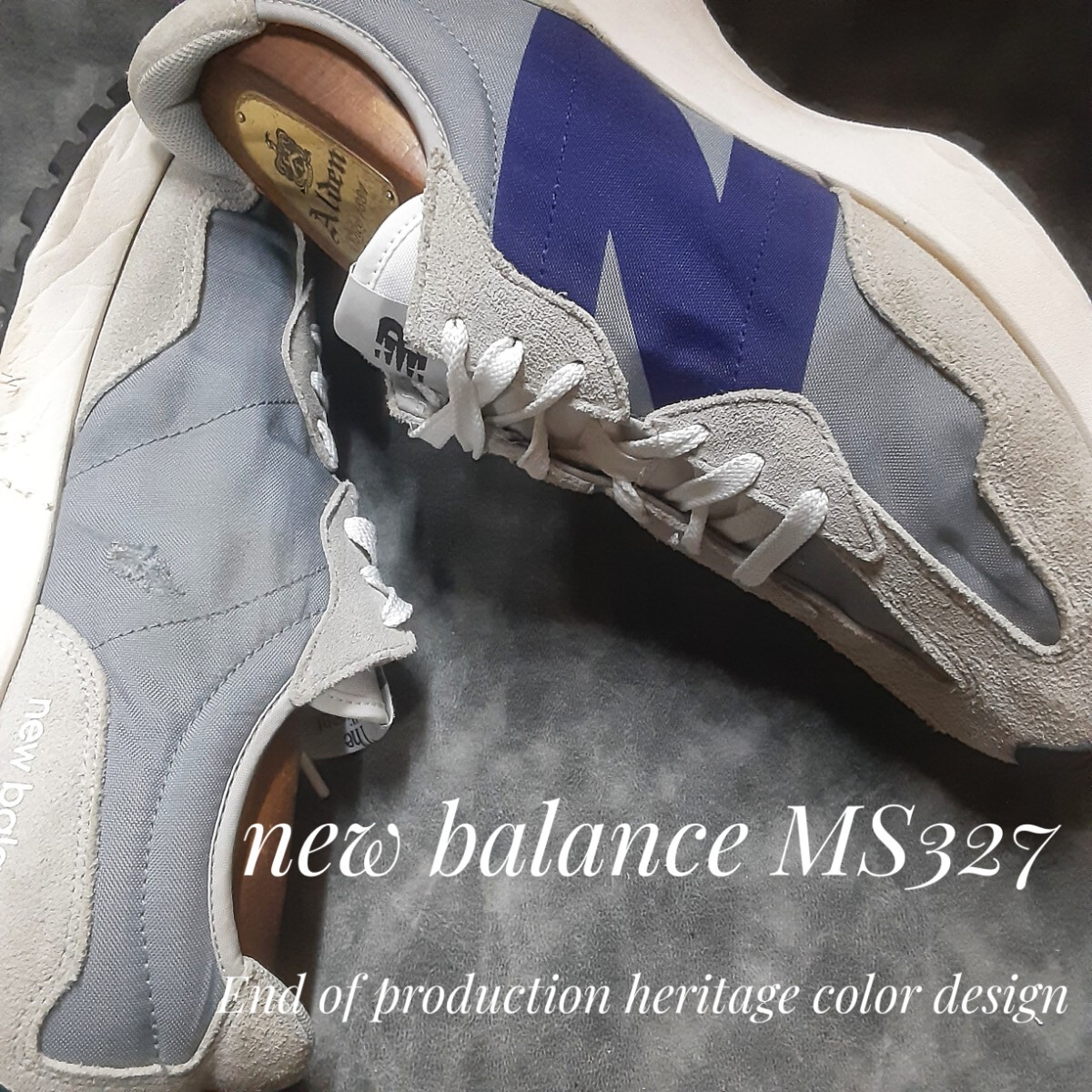 最値!定13090円!名作生産終了!グレープエンブレム!ニューバランス MS327高級厚底 ハイパーソール スニーカー!グレー!白灰紫色 26.5cm拍卖