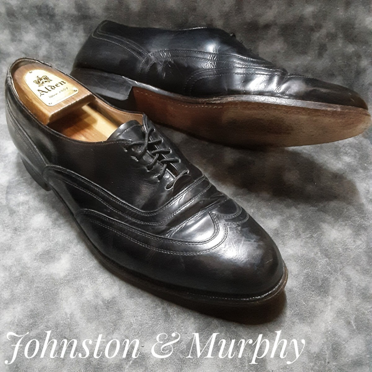 最値!ヴィンテージ!旧モデル!希少ダブルウイングチップデザイン!ジョンストン&マーフィー レザー シューズ!ブラック!黒 ビッグサイズ 28.5拍卖