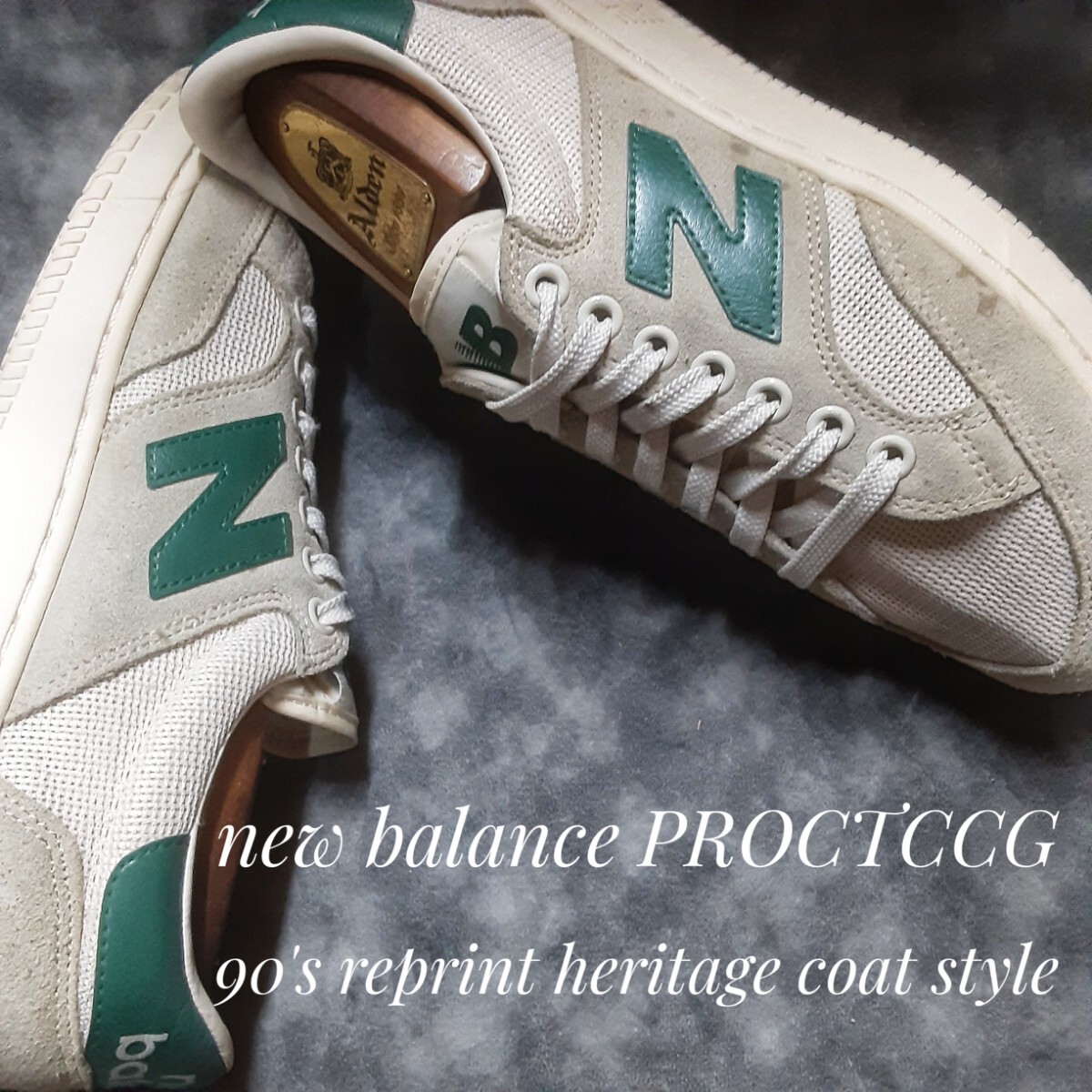 最値!定8690円!90's復刻!ヘリテージコートスタイル!希少生産終了!抹茶グリーンエンブレム!ニューバランス プロコート スニーカー!肌色 26拍卖