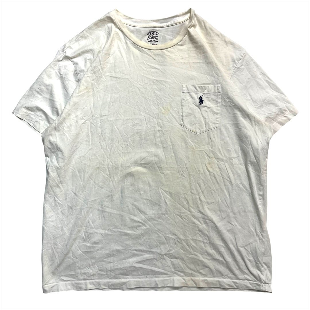 Vintage POLO Ralph Lauren ポロ ラルフローレン ワンポイント刺繍ロゴ ポケット Tシャツ 半袖 メンズ XL ホワイト 古着 ヴィンテージ拍卖
