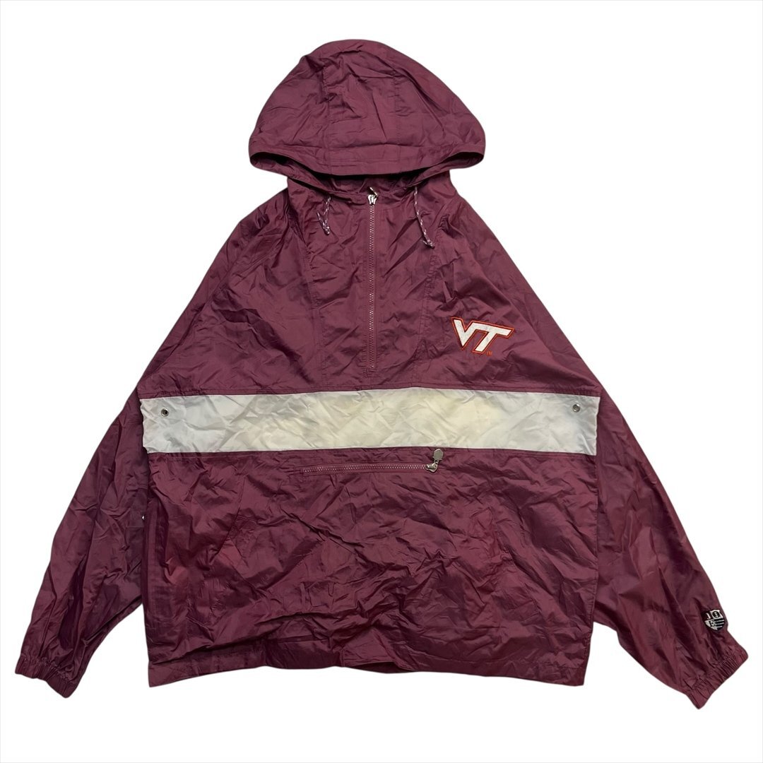Vintage Joe College VT カレッジ ロゴ ハーフジップ ナイロン パーカー メンズ L ワインレッド 古着 ウィンド ウインド ブレーカー拍卖