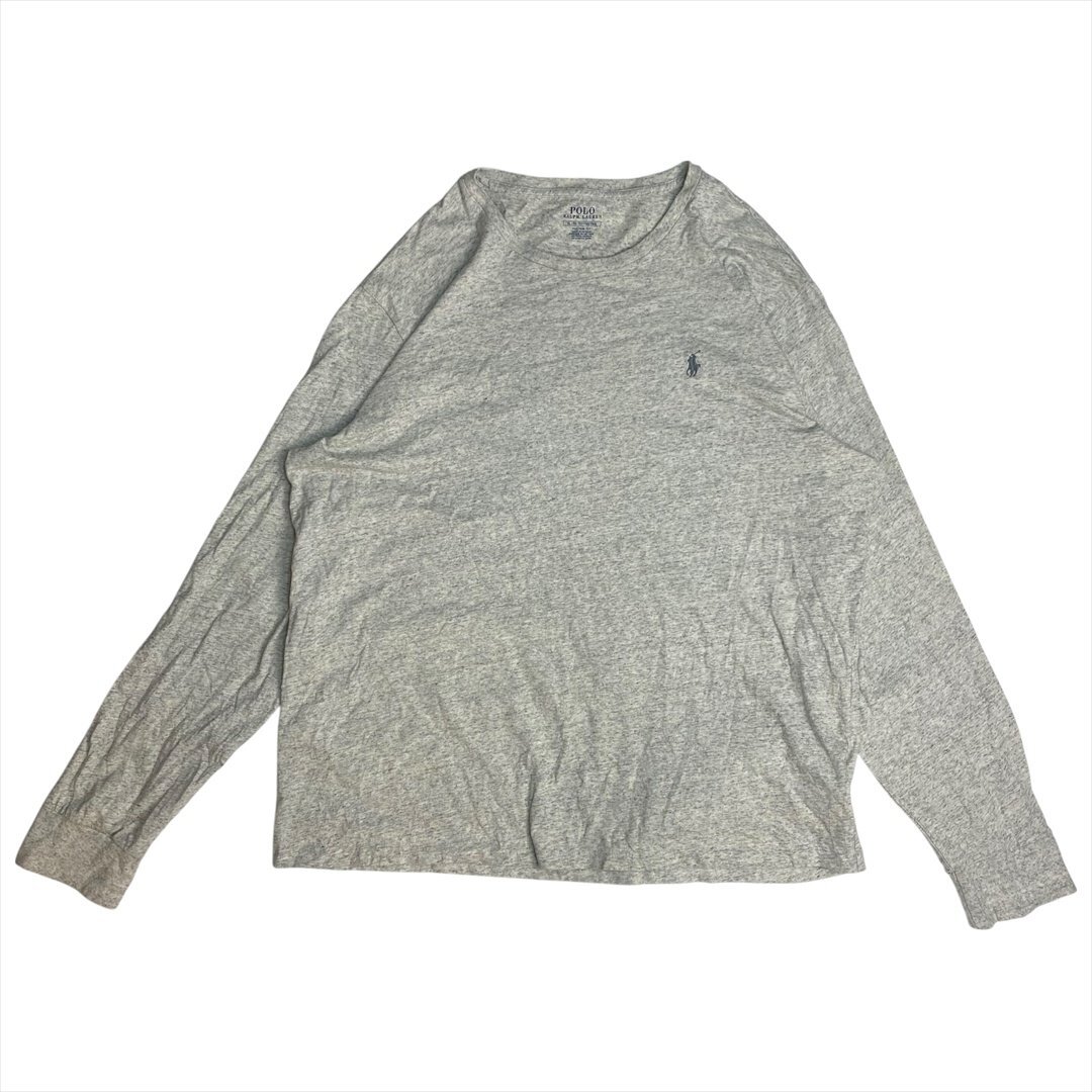 Vintage POLO Ralph Lauren ポロ ラルフローレン CUSTOM FIT ワンポイント刺繍ロゴ Tシャツ 長袖 メンズ XL グレー 古着 ヴィンテージ拍卖