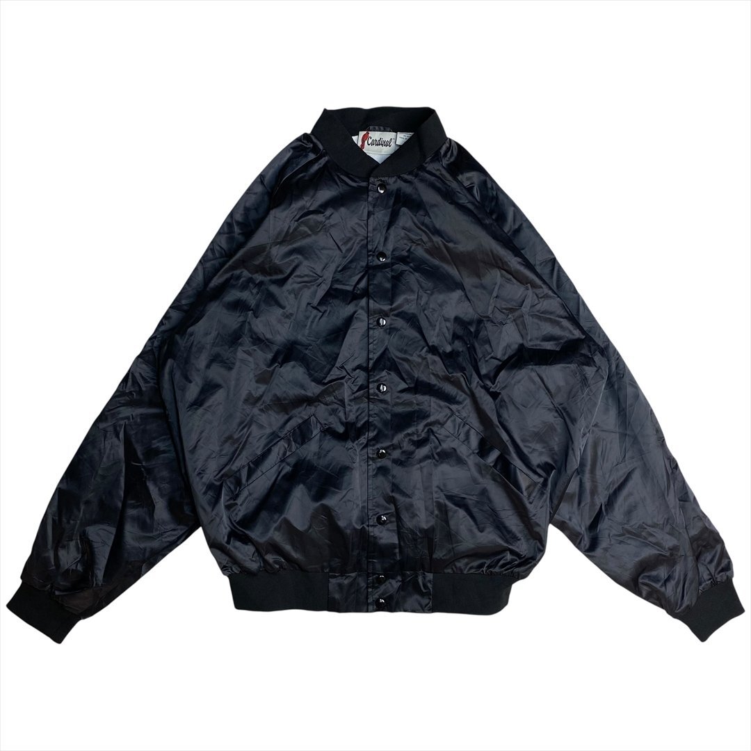 Vintage Cardinal ナイロン ボンバー ジャケット メンズ XL ブラック 古着 スタジャン スタジアム ジャンパー ビンテージ ヴィンテージ拍卖