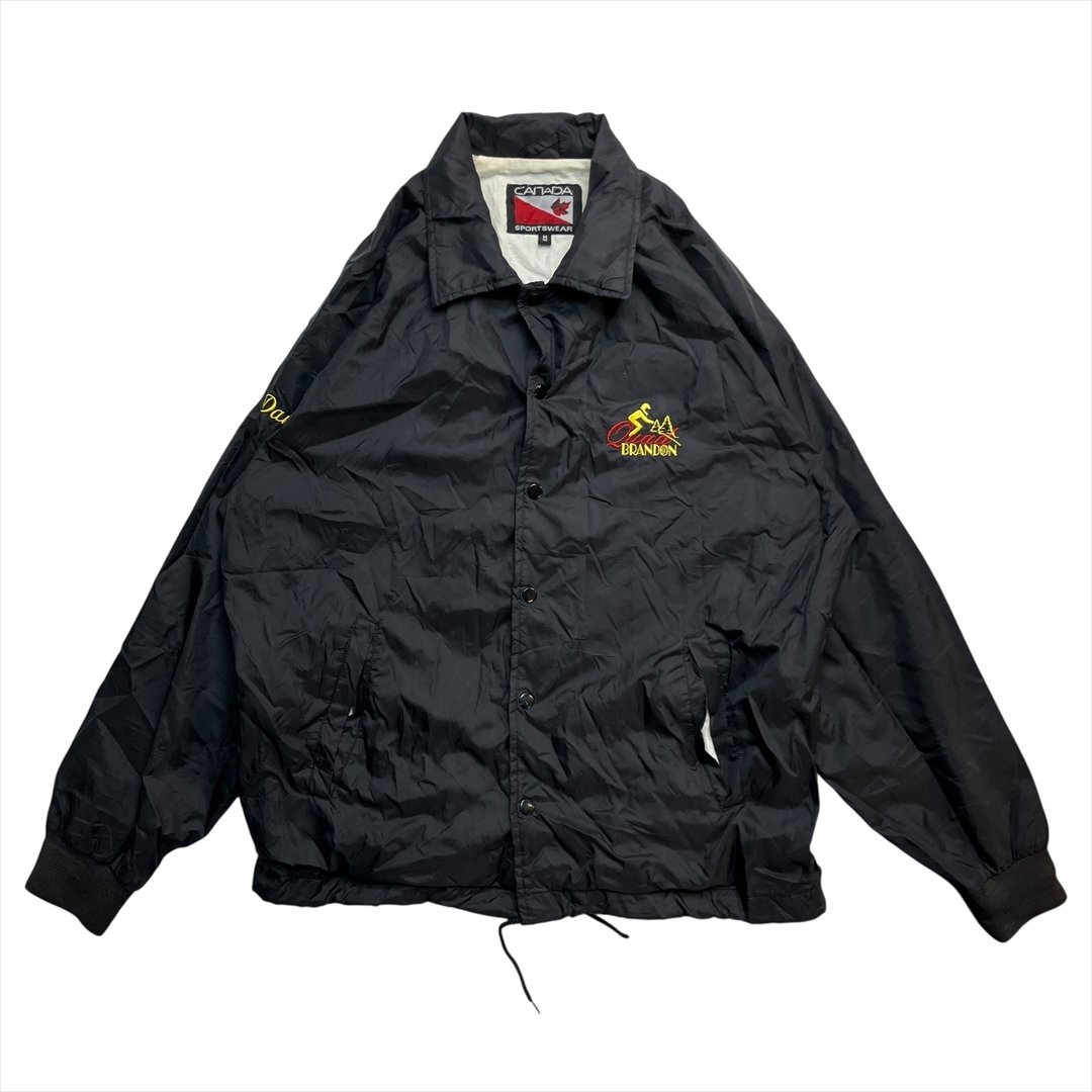 Vintage CANADA SPORTS WEAR Quad Brandon ロゴ ナイロン コーチ ジャケット メンズ M ブラック 古着 ビンテージ ヴィンテージ拍卖