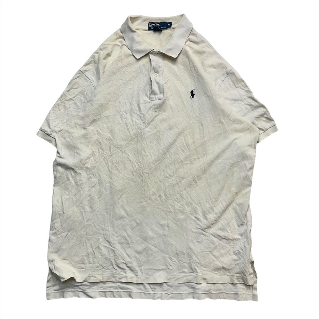 Vintage 90s- POLO Ralph Lauren ポロ ラルフローレン ワンポイント刺繍ロゴ 半袖 ポロシャツ メンズ XL ホワイト 古着 ヴィンテージ拍卖