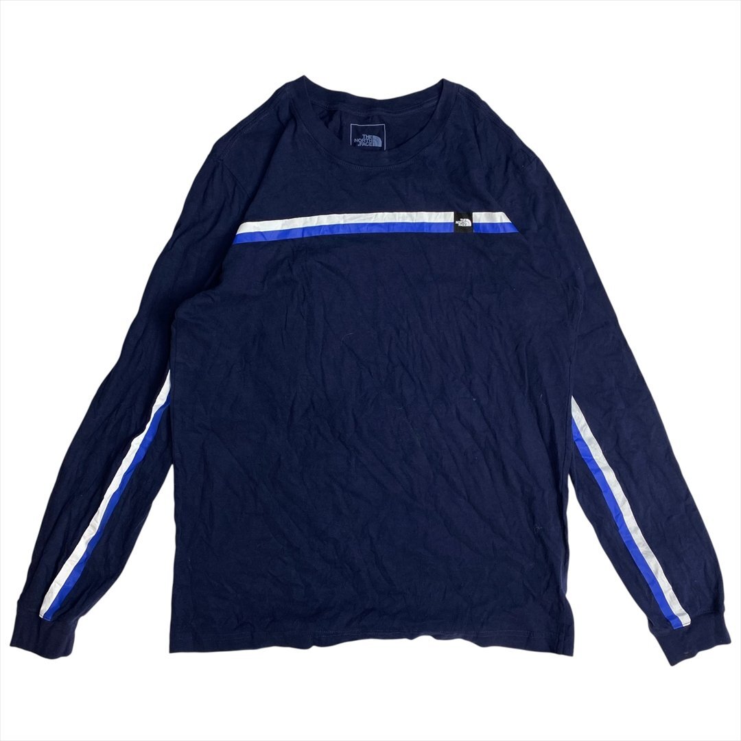 Vintage THE NORTH FACE ザ ノースフェイス ボーダーライン柄 ロング Tシャツ 長袖 メンズ L ネイビー 古着 ロンT ビンテージ ヴィンテージ拍卖