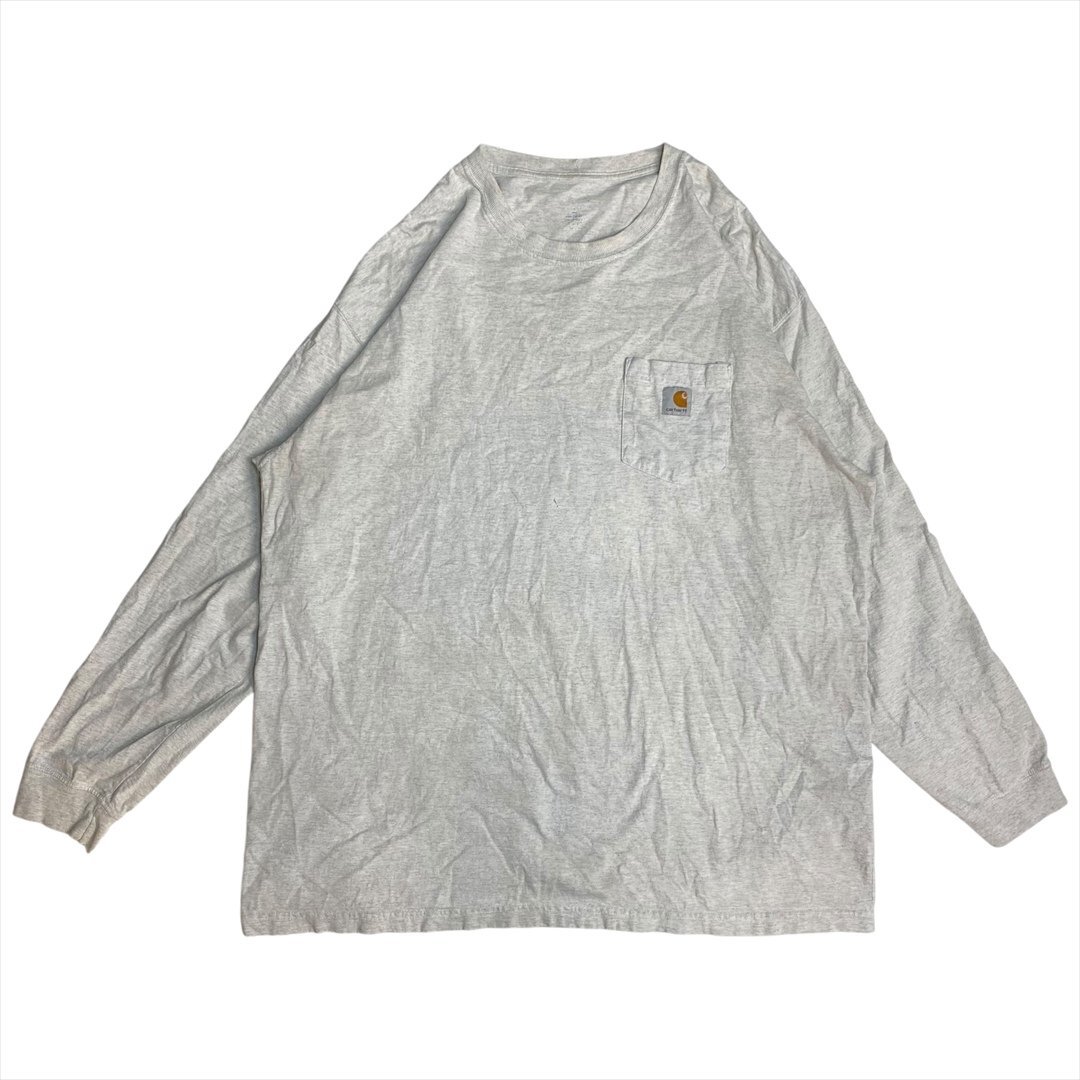 Vintage carhartt カーハート ワンポイントロゴ ポケット Tシャツ 長袖 メンズ FREE グレー 古着 ロンT ビンテージ ヴィンテージ拍卖