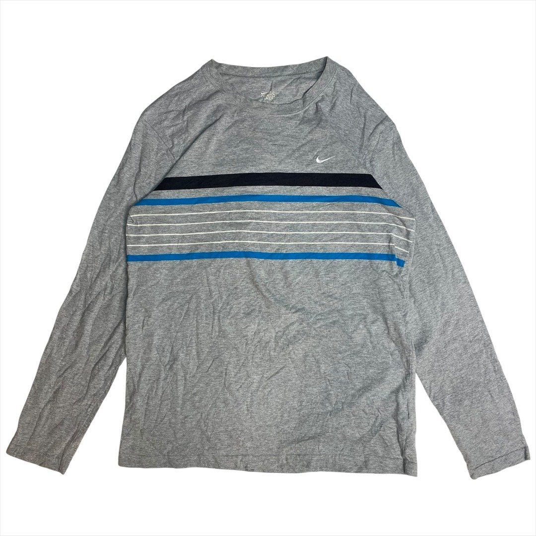 Vintage NIKE ナイキ ボーダー柄 ロング スリーブ Tシャツ 長袖 メンズ L グレー 古着 ロンT ビンテージ ヴィンテージ拍卖